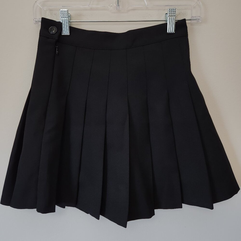 Korean Skort Black Mini High Waisted Pleated Zipper Button Tennis Short Small